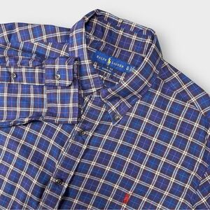 Ralph Lauren Men’s XL Blue Plaid Classic Fit Shirt Long Sleeve 100% Cotton‎